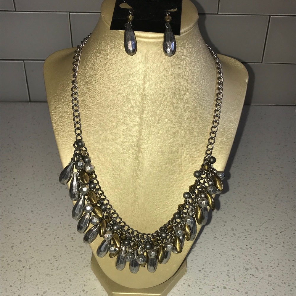 Brass and silver tone fashion necklace/ER